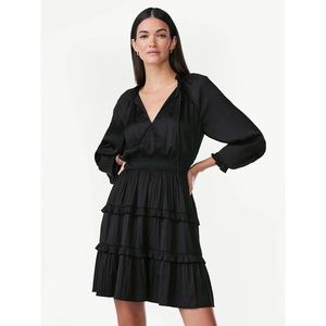 Scoop Black Ruffle Long Sleeve Mini Dress